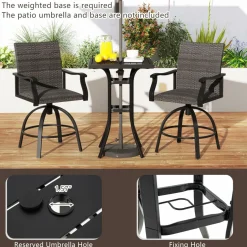 Tangkula 3 Pieces Wicker Patio Swivel Bar Set