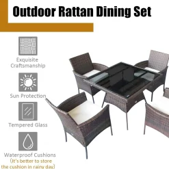 Tangkula 5 Pieces Wicker Patio Dining Set, Outdoor PE Rattan Chairs Table Set with 4 Seat Cushions
