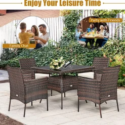 Tangkula 5 Pieces Wicker Patio Dining Set, Outdoor PE Rattan Chairs Table Set with 4 Seat Cushions