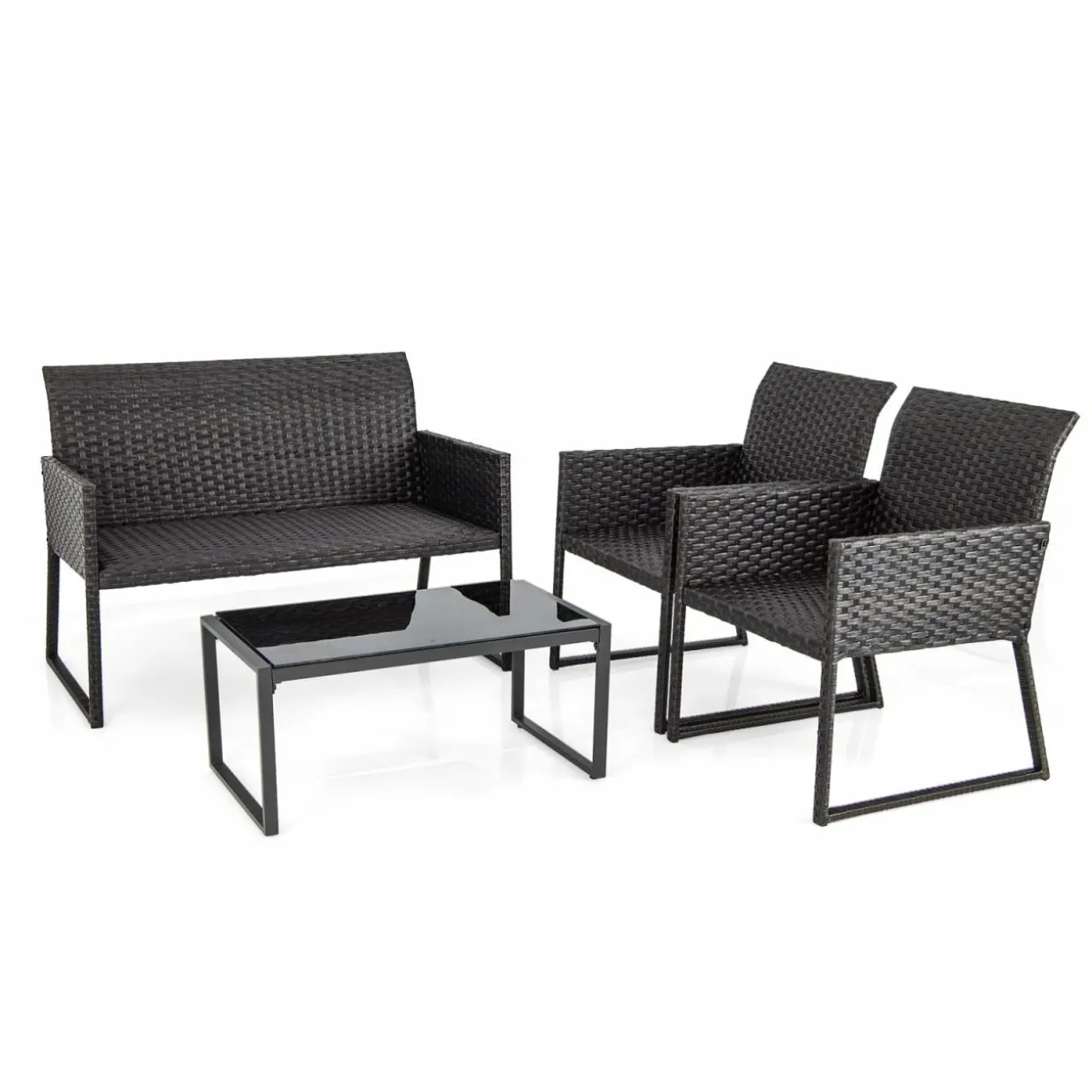 Tangkula 4 Pieces Wicker Patio Furniture Set with Quick-Drying Foam