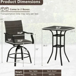 Tangkula 3 Pieces Wicker Patio Swivel Bar Set