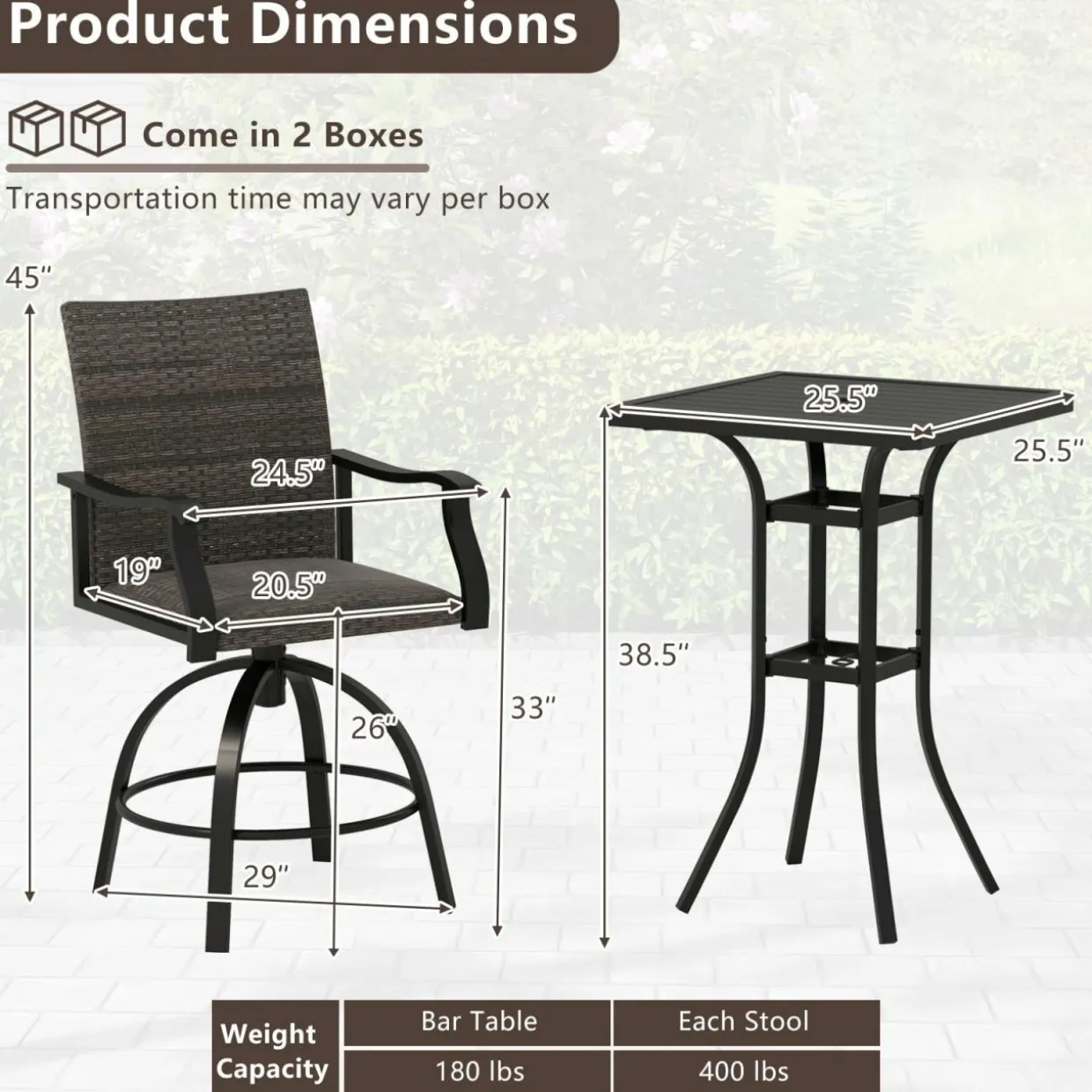 Tangkula 3 Pieces Wicker Patio Swivel Bar Set