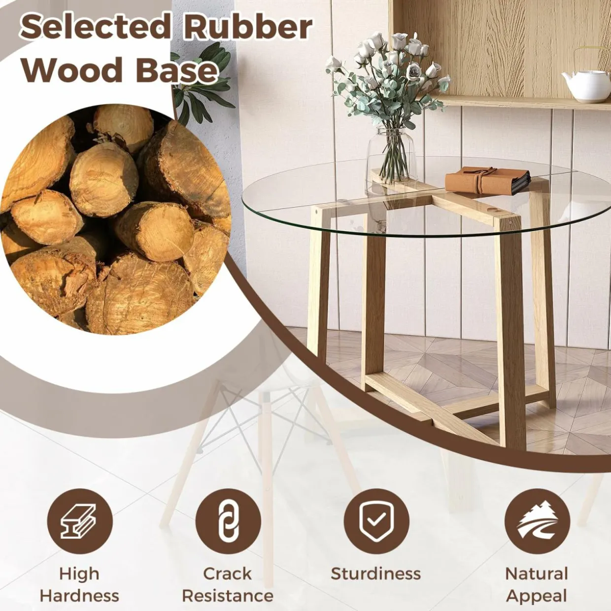 Tangkula 42" Round Glass Dining Table Set for 4-6, 0.3” Modern Tempered Glass Tabletop with 4 Padded Chairs