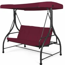 Tangkula 3 Seats Converting Patio Swing, Outdoor Porch Garden Canopy Swing with Comfortable Cushion Seats