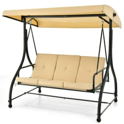 Tangkula 3 Seats Converting Patio Swing, Outdoor Porch Garden Canopy Swing with Comfortable Cushion Seats