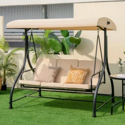 Tangkula 3 Seats Converting Patio Swing, Outdoor Porch Garden Canopy Swing with Comfortable Cushion Seats