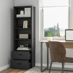 Tangkula 4 Shelf Bookcase with 2 Drawers, 74 Inches 4 Tiers Tall Open Bookshelf with 2 Slide-Out Drawers