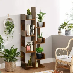 Tangkula 8 Shelf Bookshelf, Wood Bookcase with 8 Book Shelves