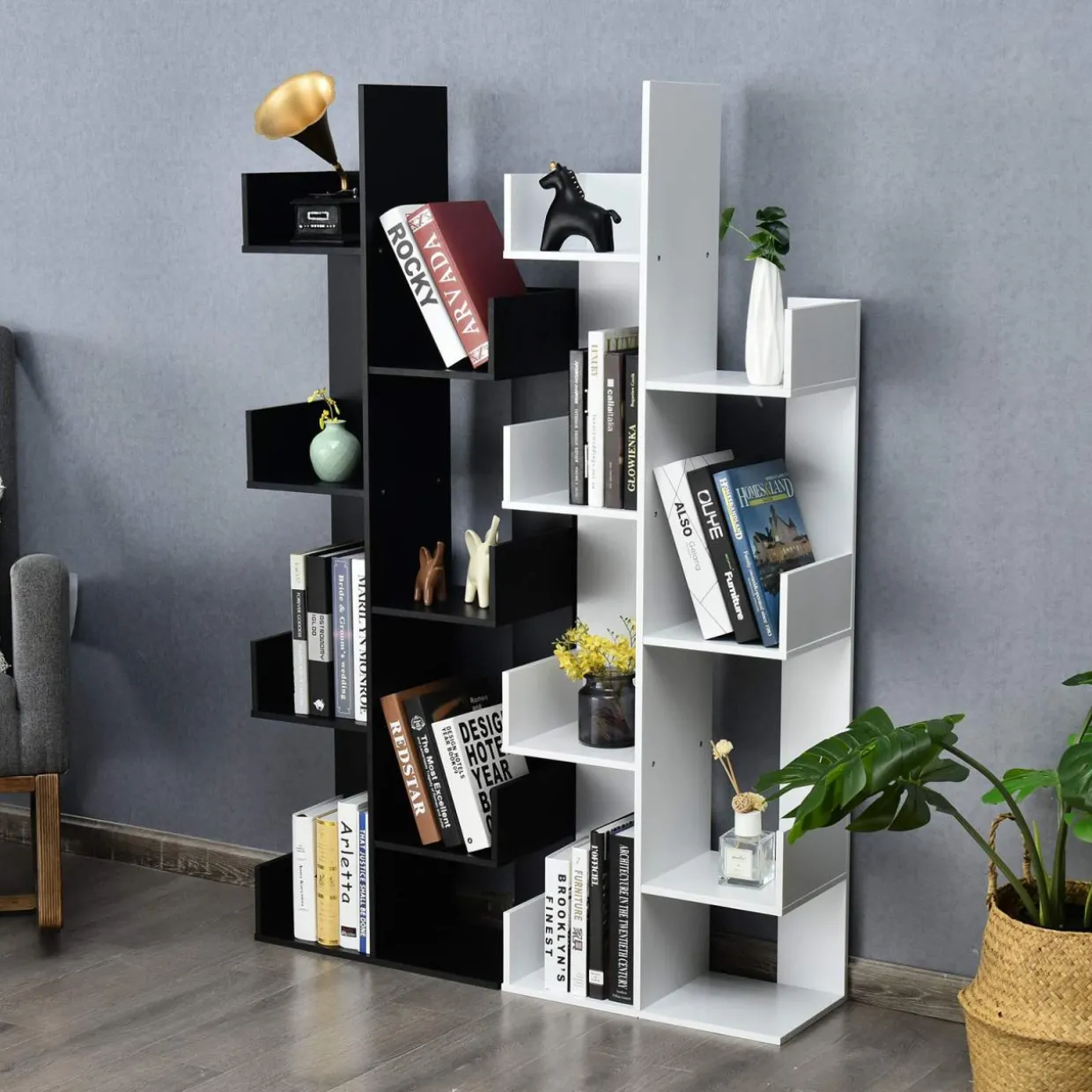 Tangkula 8 Shelf Bookshelf, Wood Bookcase with 8 Book Shelves
