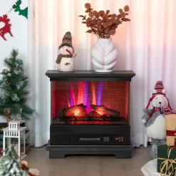 Tangkula 3 Sided Electric Fireplace, No Assembly 27 Inches Freestanding 4780 BTU Fire Place with Mantel