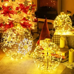 Tangkula 3 Sizes Christmas LED Lighted Sphere Balls, Holiday Globe Lights for Indoor/Outdoor Party Decorations ( 25"+21"+16" )