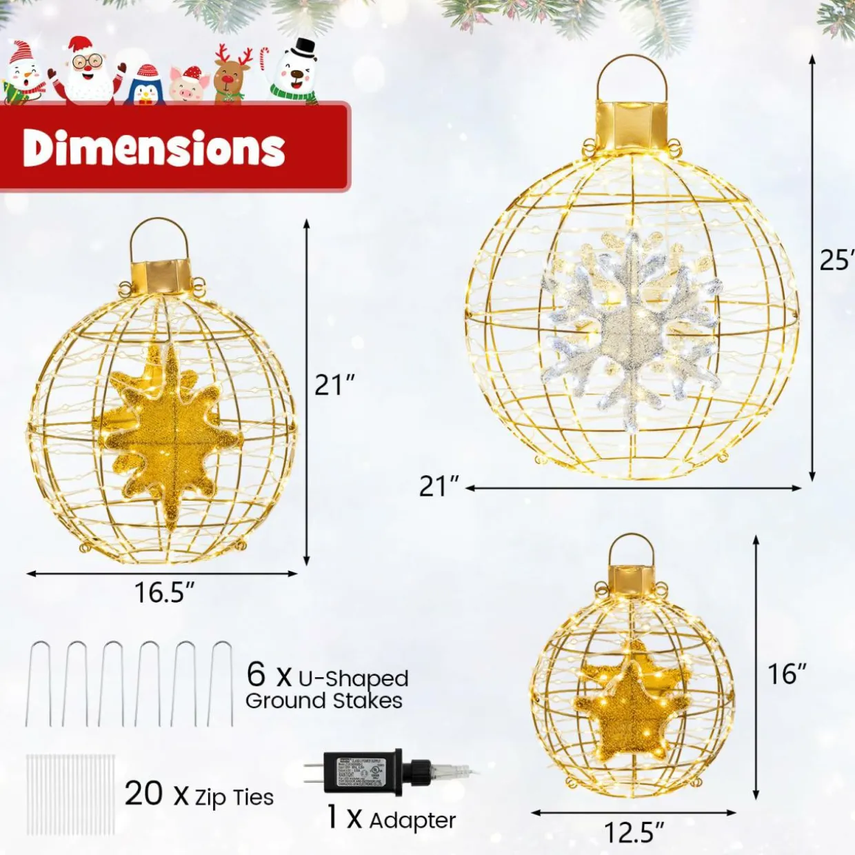 Tangkula 3 Sizes Christmas LED Lighted Sphere Balls, Holiday Globe Lights for Indoor/Outdoor Party Decorations ( 25"+21"+16" )