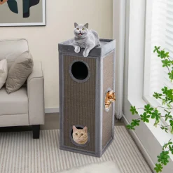 Tangkula 4 Story Cat Tree Condo, 39 Inch Multi-Layer Cat House with Sisal Scratch Pad