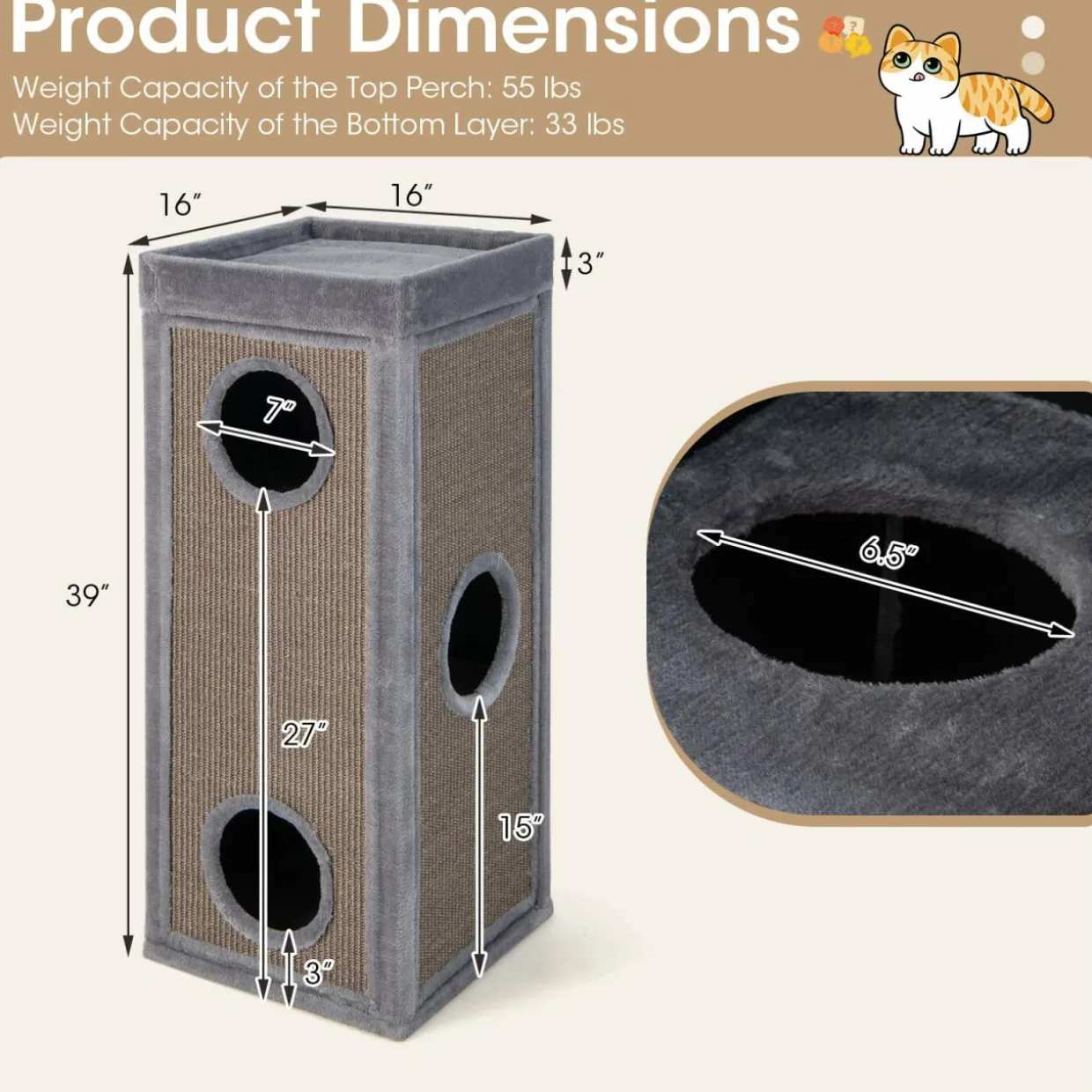 Tangkula 4 Story Cat Tree Condo, 39 Inch Multi-Layer Cat House with Sisal Scratch Pad