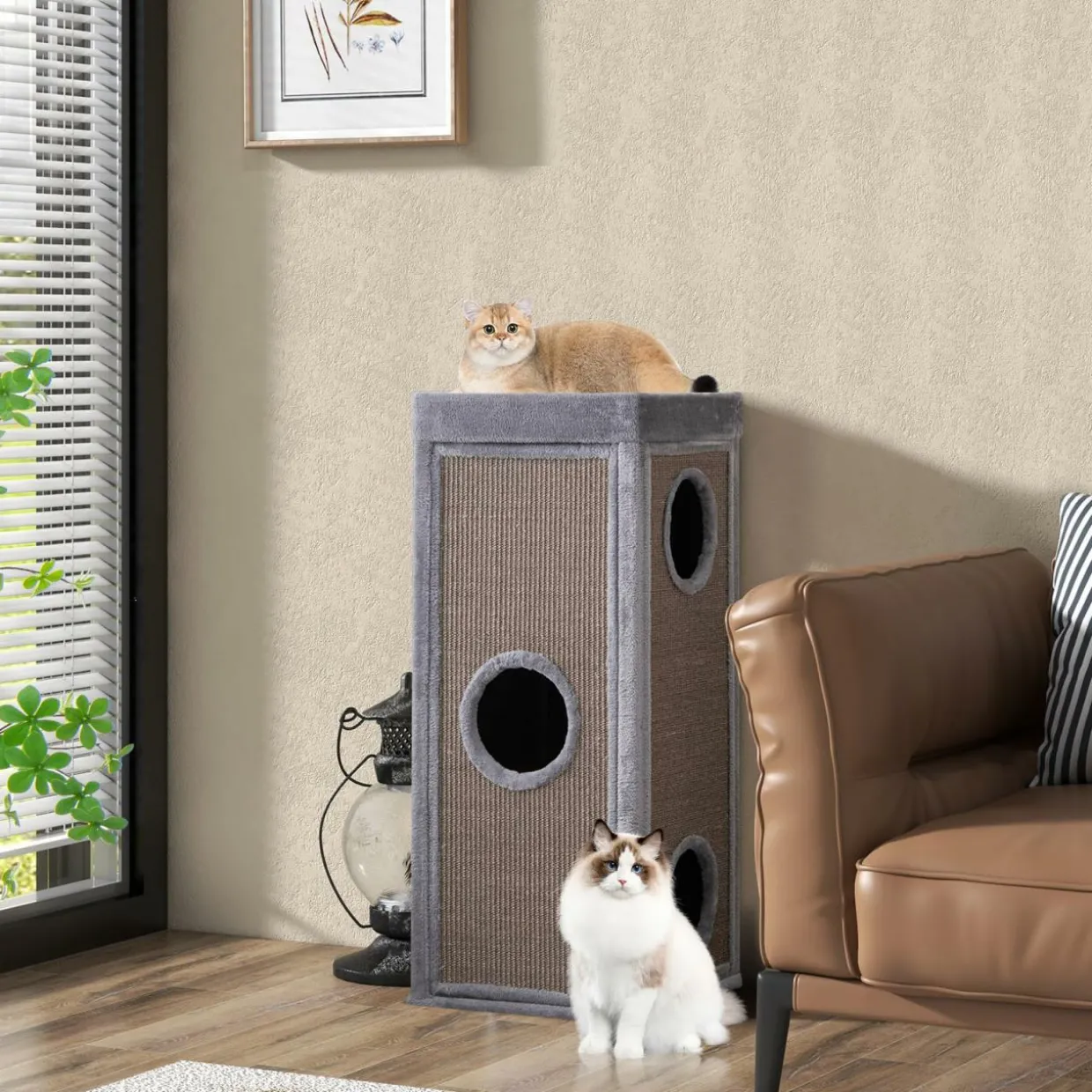 Tangkula 4 Story Cat Tree Condo, 39 Inch Multi-Layer Cat House with Sisal Scratch Pad
