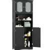 Tangkula 58.5" Tall Bathroom Storage Cabinet, Freestanding Linen Cabinet with Frost Glass Doors and Shelves