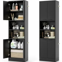 Tangkula 75" Tall Bathroom Storage Cabinet, Bathroom Floor Cabinet with 4 Doors & 2 Open Shelves