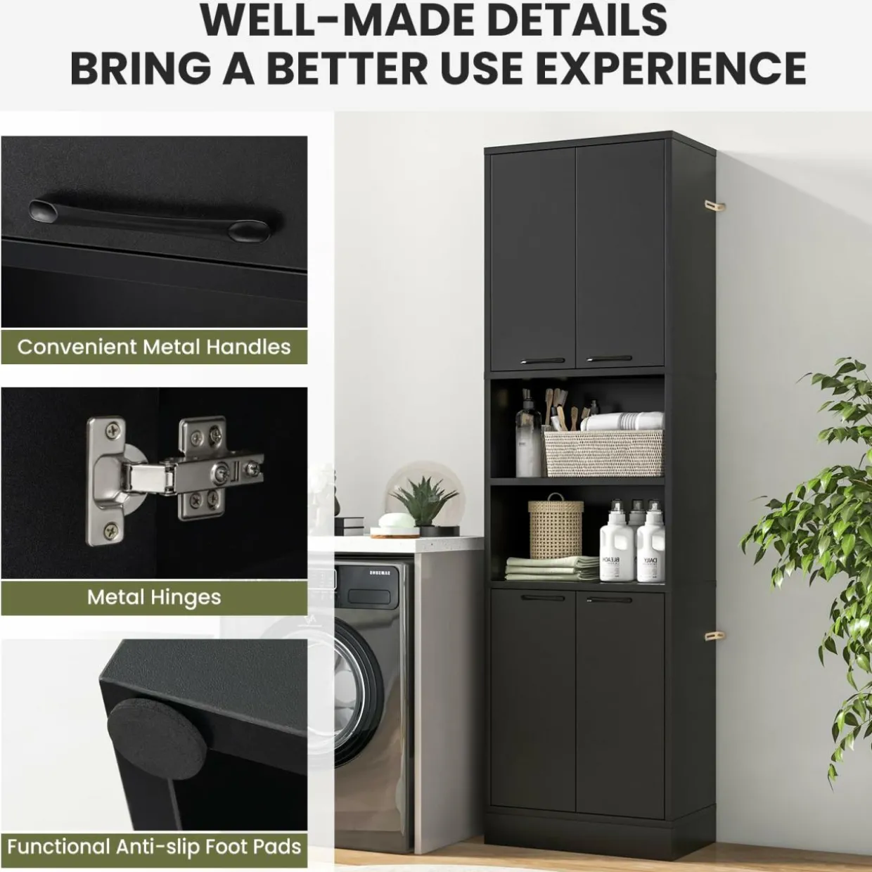 Tangkula 75" Tall Bathroom Storage Cabinet, Bathroom Floor Cabinet with 4 Doors & 2 Open Shelves