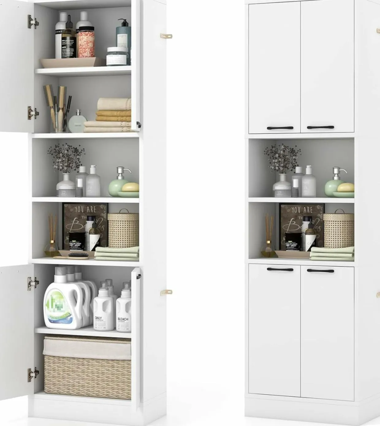 Tangkula 75" Tall Bathroom Storage Cabinet, Bathroom Floor Cabinet with 4 Doors & 2 Open Shelves