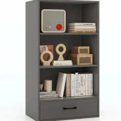 Tangkula 3 Tier Bookcase with Drawer, 48