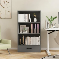 Tangkula 3 Tier Bookcase with Drawer, 48