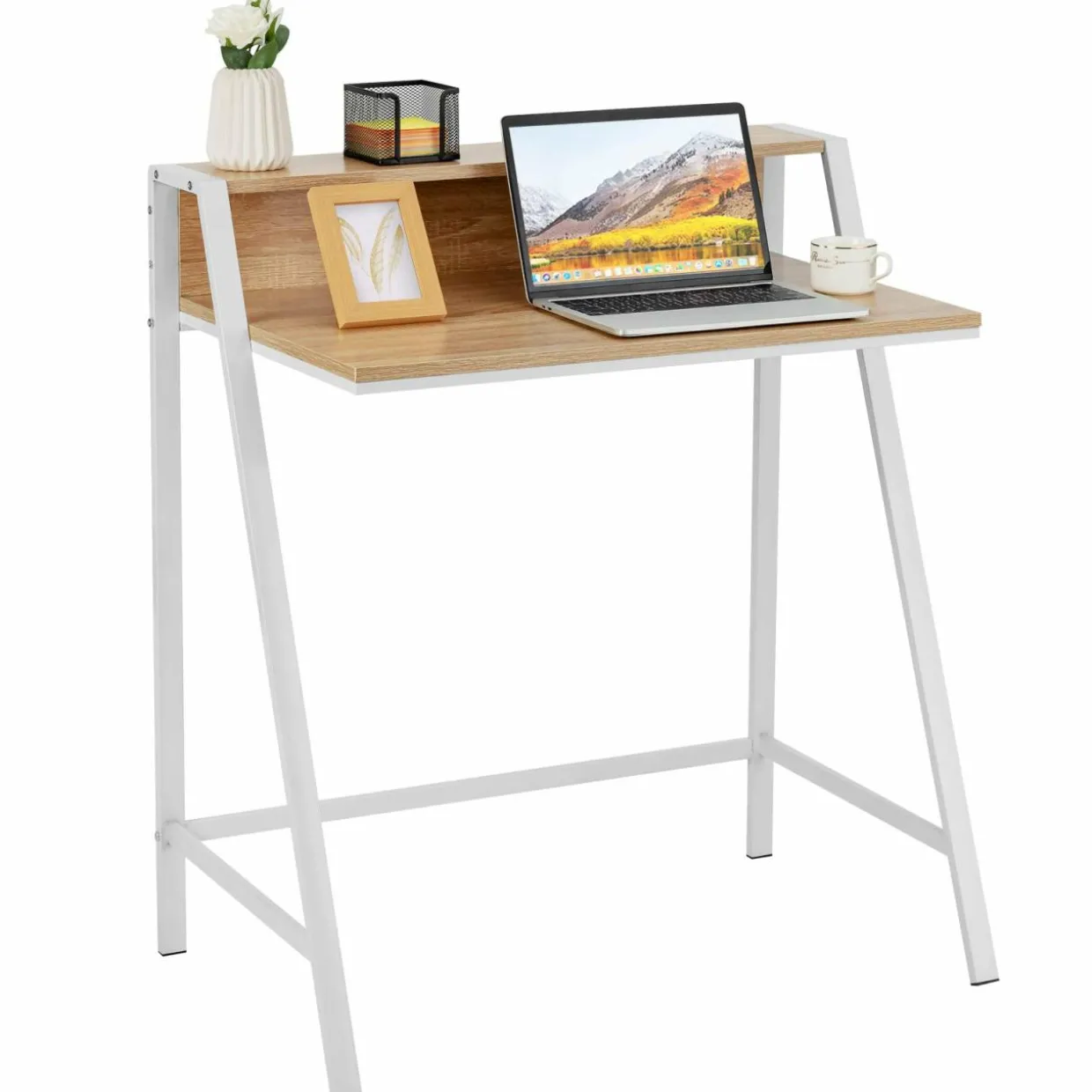 Tangkula 2 Tier Computer Desk, Home Office Desk with Sturdy Frame