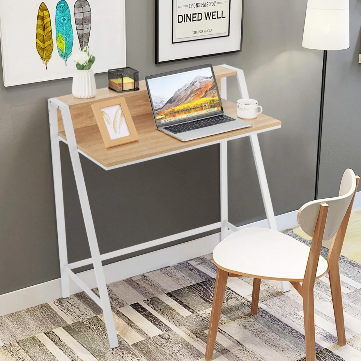 Tangkula 2 Tier Computer Desk, Home Office Desk with Sturdy Frame
