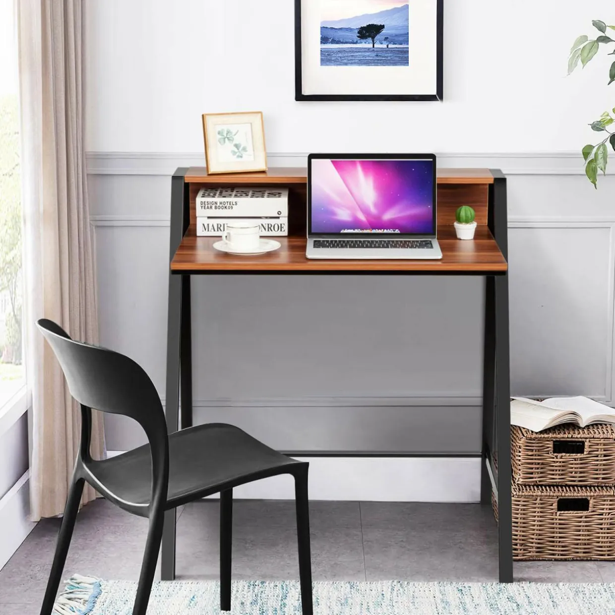 Tangkula 2 Tier Computer Desk, Home Office Desk with Sturdy Frame