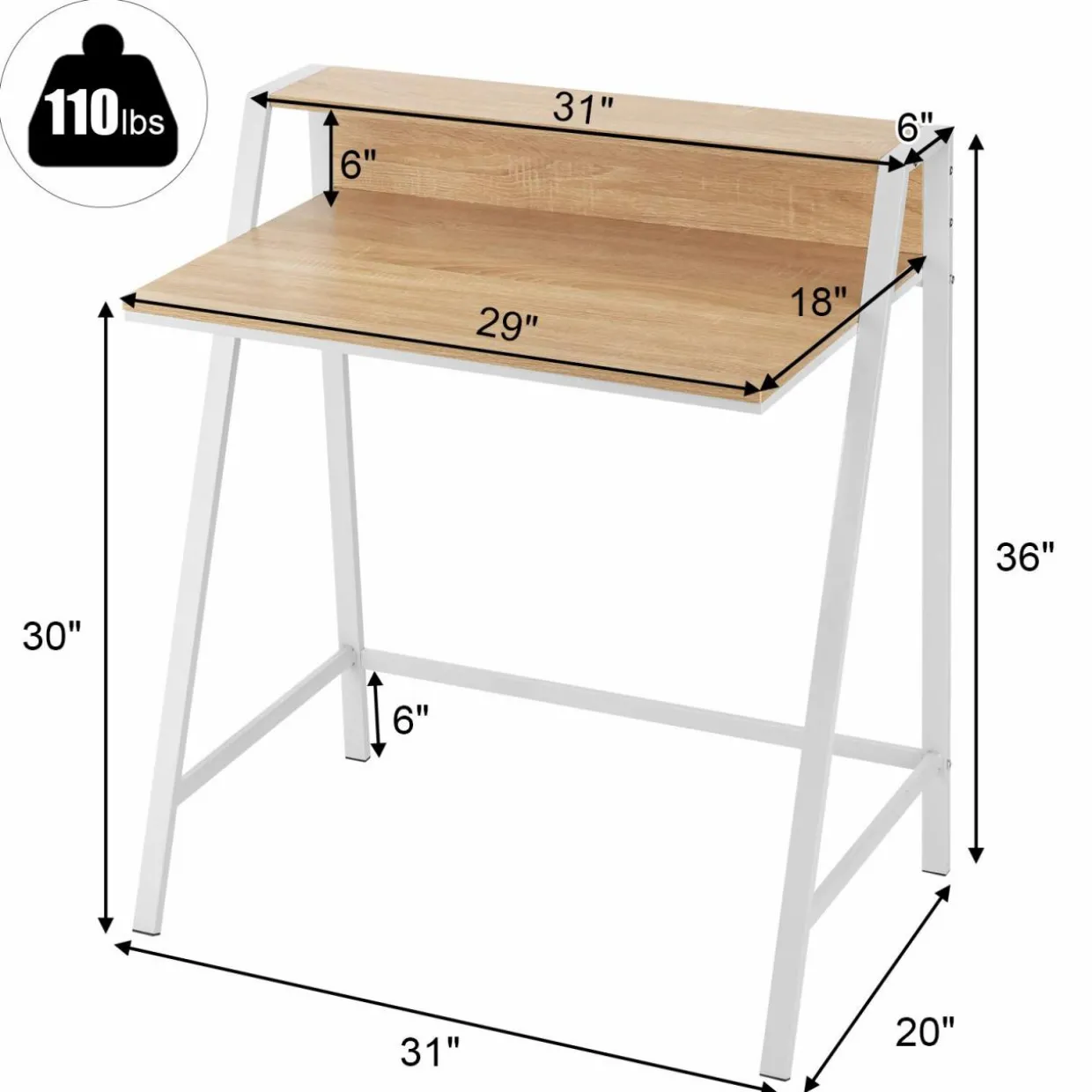 Tangkula 2 Tier Computer Desk, Home Office Desk with Sturdy Frame