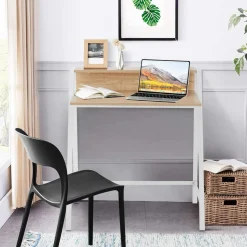 Tangkula 2 Tier Computer Desk, Home Office Desk with Sturdy Frame