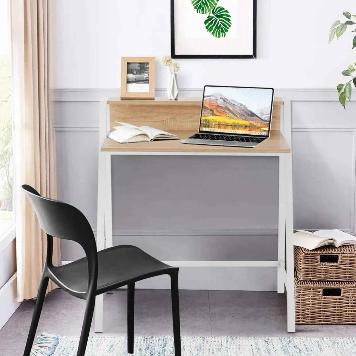 Tangkula 2 Tier Computer Desk, Home Office Desk with Sturdy Frame