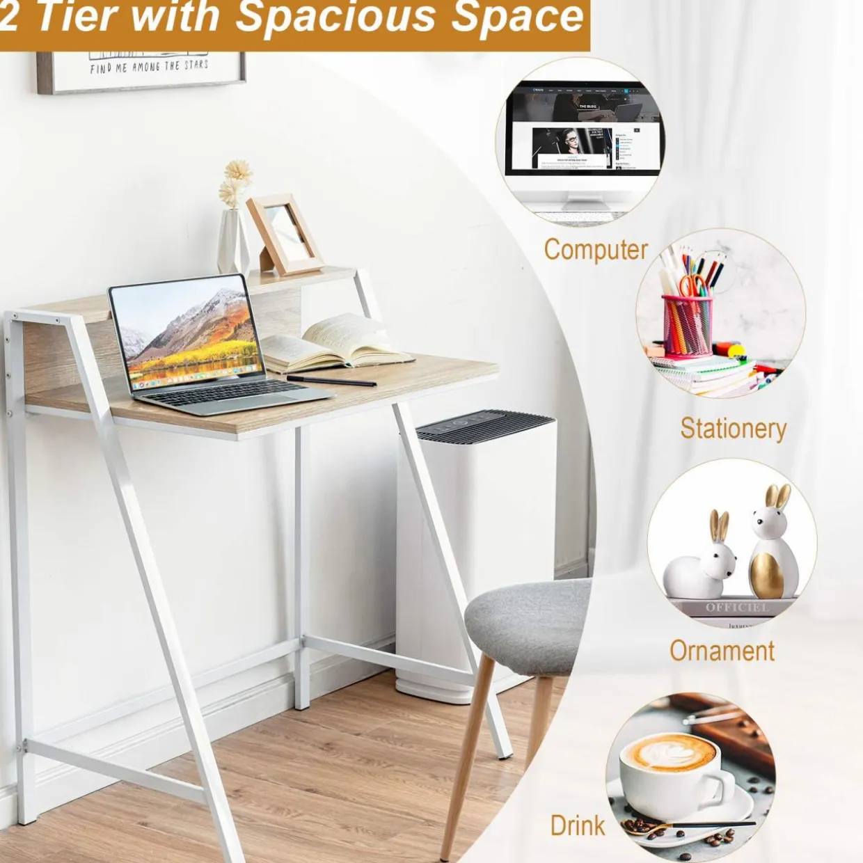 Tangkula 2 Tier Computer Desk, Home Office Desk with Sturdy Frame