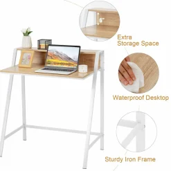Tangkula 2 Tier Computer Desk, Home Office Desk with Sturdy Frame