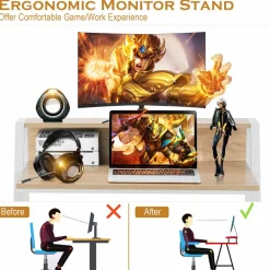 Tangkula 2 Tier Computer Desk, Home Office Desk with Sturdy Frame