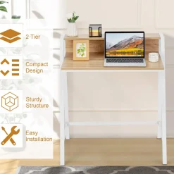 Tangkula 2 Tier Computer Desk, Home Office Desk with Sturdy Frame