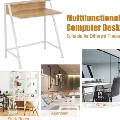 Tangkula 2 Tier Computer Desk, Home Office Desk with Sturdy Frame