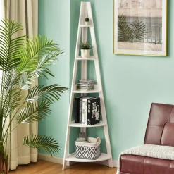 Tangkula 5 Tier Corner Shelf, 69 Inch Tall Corner Bookshelf Ladder Shelf Plant Stand for Living Room Home Office