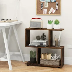 Tangkula 2 Tier Geometric Bookshelf, Freestanding Wood Display Shelf
