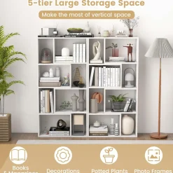Tangkula 5 Tier Geometric Bookshelf, 48