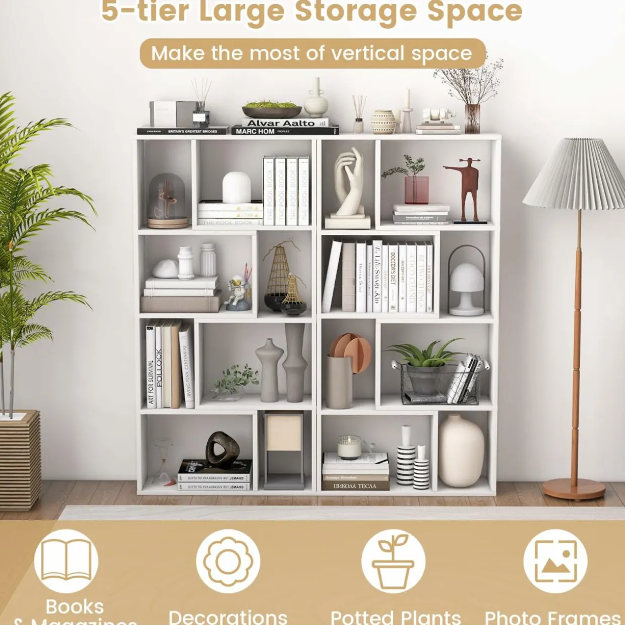 Tangkula 5 Tier Geometric Bookshelf, 48