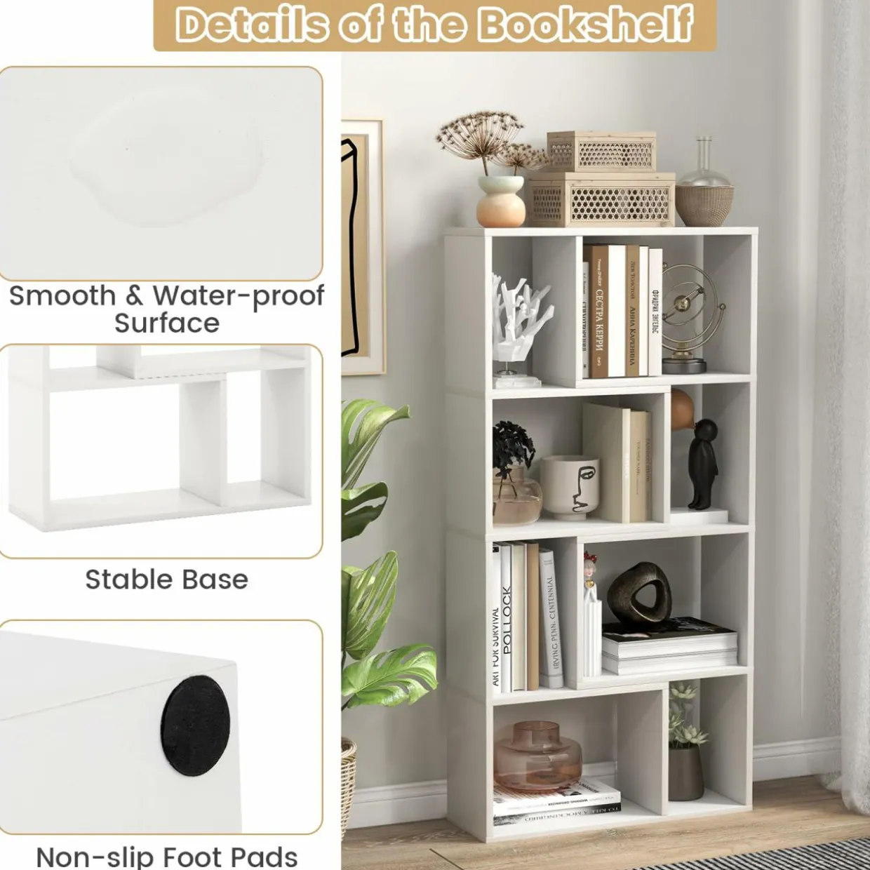 Tangkula 5 Tier Geometric Bookshelf, 48