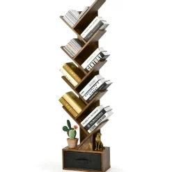 Tangkula 10 Tier Tree Bookshelf with Drawer