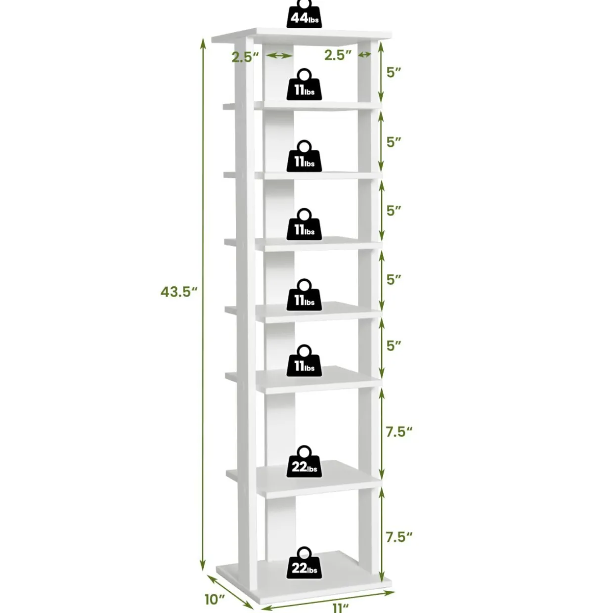 Tangkula 7 Tier Vertical Shoe Rack, Wooden Entryway Narrow Shoe Storage Stand