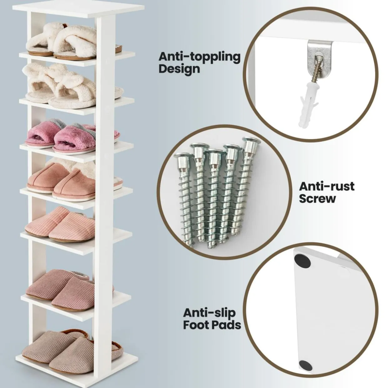 Tangkula 7 Tier Vertical Shoe Rack, Wooden Entryway Narrow Shoe Storage Stand
