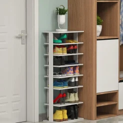 Tangkula 7 Tiers Vertical Shoe Rack, Entryway Wooden Shoes Racks, Modern Shoe Rack Organizer