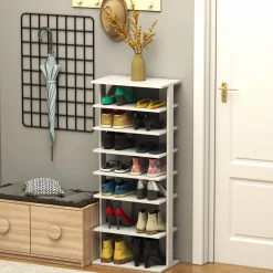 Tangkula 7 Tiers Vertical Shoe Rack, Entryway Slim Wooden Shoes Racks
