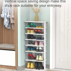 Tangkula 7 Tiers Vertical Shoe Rack, Entryway Slim Wooden Shoes Racks