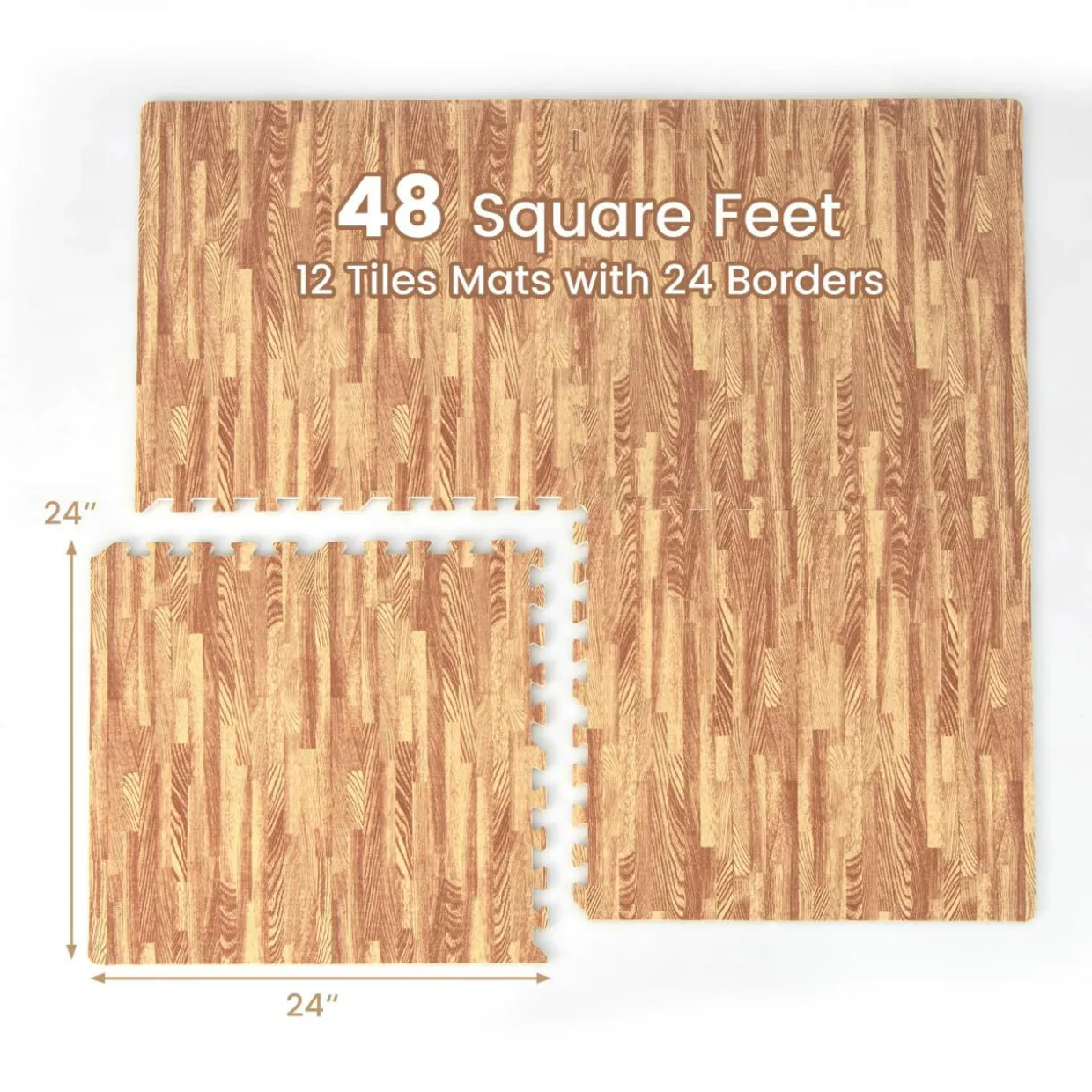 Tangkula 12 Tiles Exercise Foam Mats with Border, 48 SQ FT EVA Interlocking Flooring Mats for Exercise Equipment