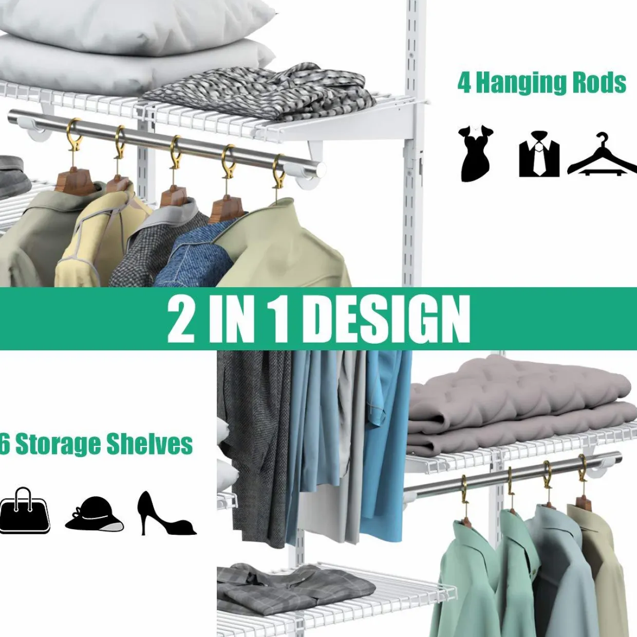 Tangkula 4 to 6 FT Custom Closet System, Wall Mounted Closet Maid with Hanging Rod