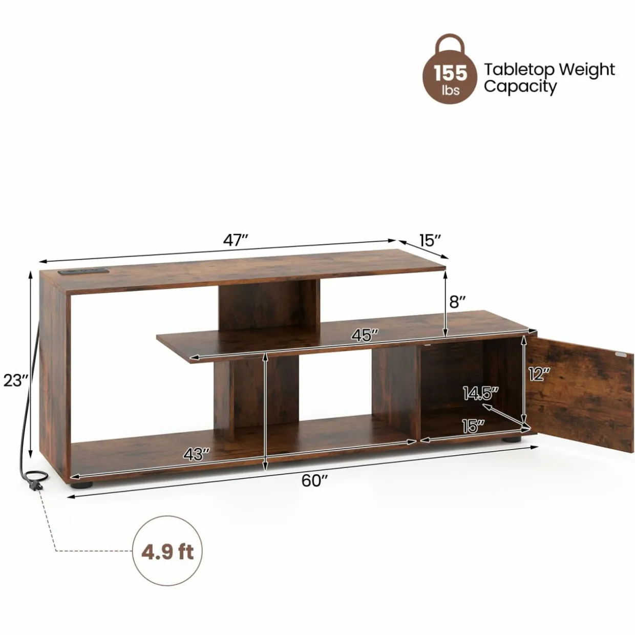 Tangkula 60" TV Stand with Charging Station
